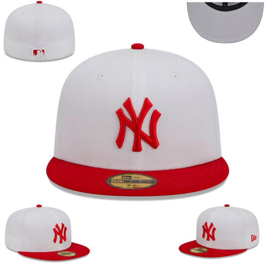 New York Yankees White and Red Fitted Cap with Bold Red Logo
