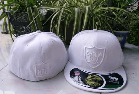 Las Vegas Raiders White Fitted Hat with Embroidered Shield Logo